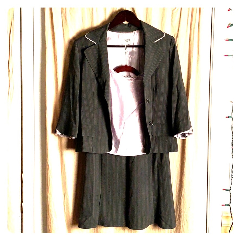 Slate and lavender skirt suit